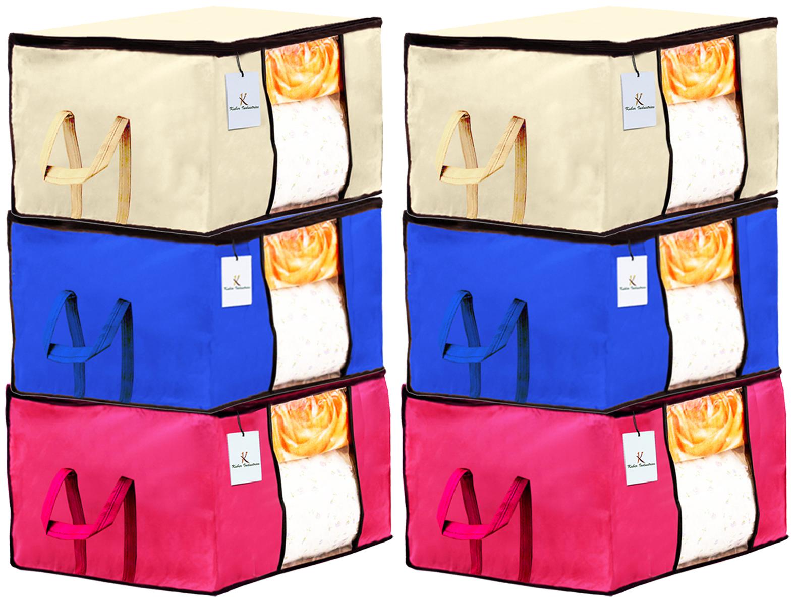 

Kuber Industries Underbed Storage Bag Storage Organiser Blanket Cover Set of 6 - Extra Large Size Ivory Royal Blue Pink CTHH14289