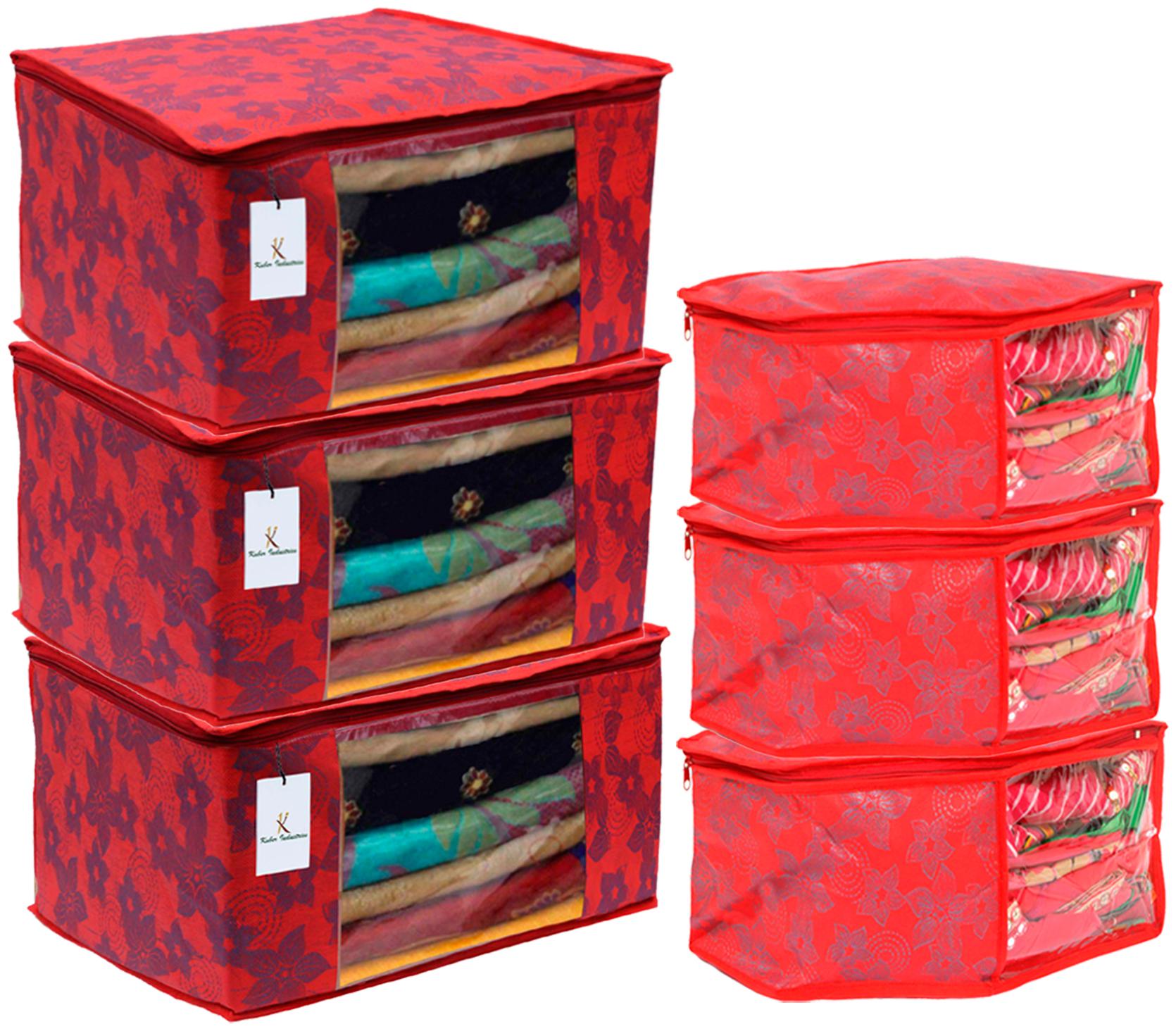 

Kuber Industries Metallic Printed Non Woven 3 pc Saree Cover Cloth Wardrobe Organizer And 3 pcs Blouse Cover Combo Set (Red) - CTHH17792