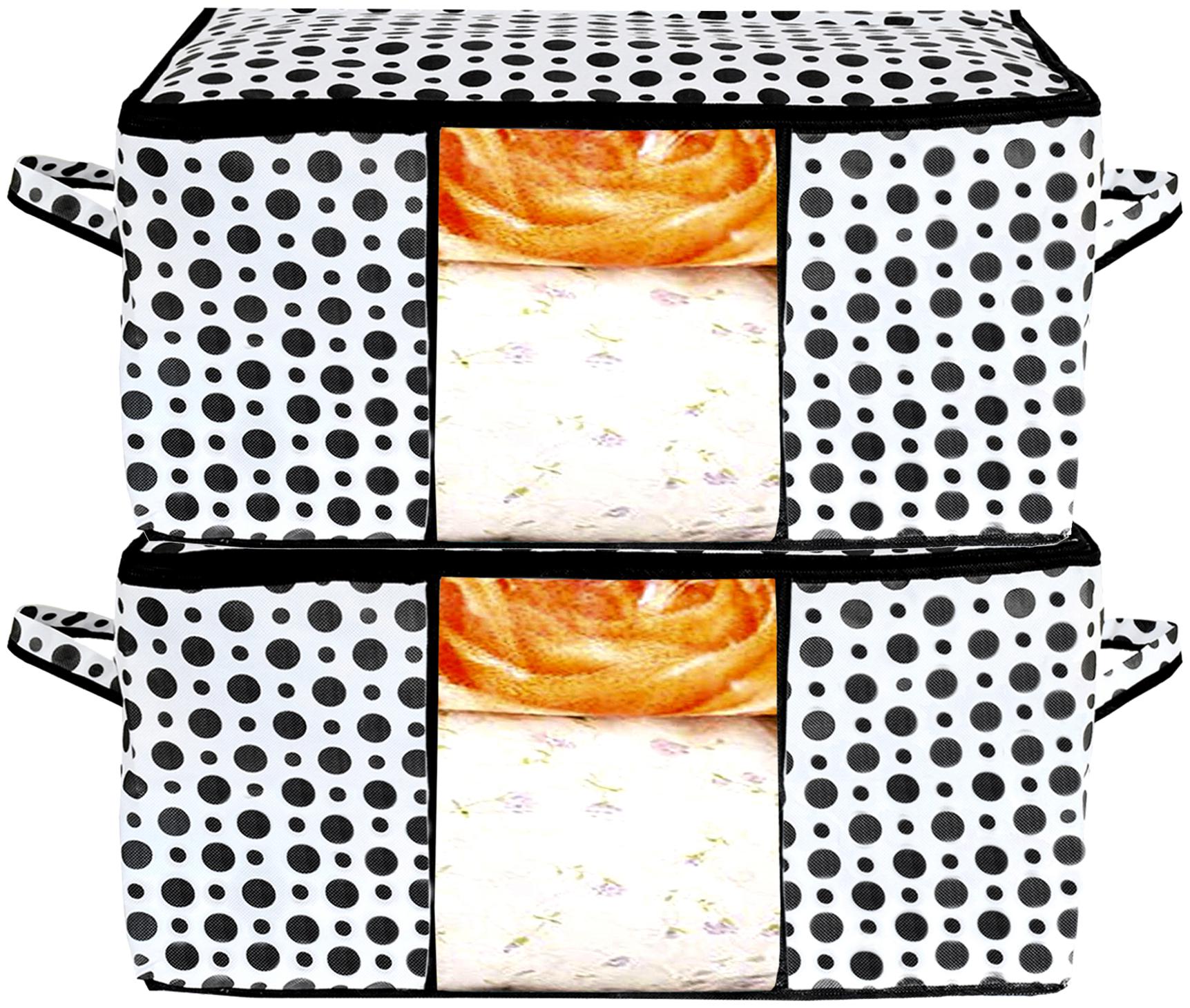 

Kuber Industries Polka Dots Design Non Woven 2 pcs Underbed Storage Bag Cloth Organiser Blanket Cover with Transparent Window (Black White) - CTHH17483