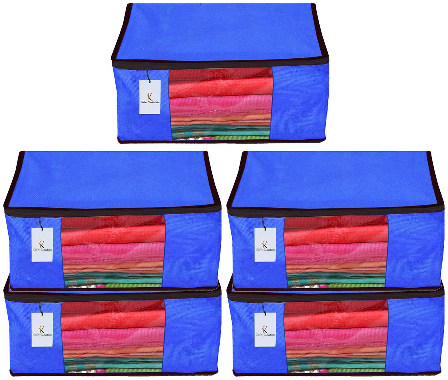 

Kuber Industries 5 Piece Non Woven Fabric Saree Cover Set with Transparent Window Extra Large Royal Blue CTHH14175