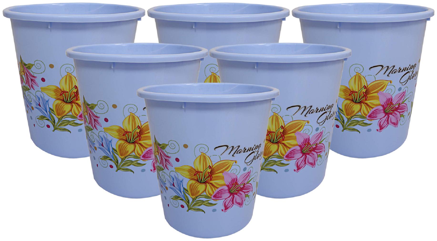 

Kuber Industries Plastic Exclusive 6 Pcs Virgin Floral Dustbin Garbage Bin 5 L Blue- CTHH12950