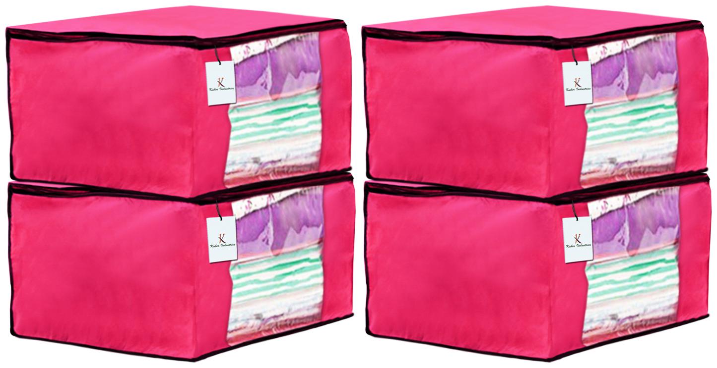

Kuber Industries 4 Piece Non Woven Fabric Saree Cover Set with Transparent Window Extra Large Pink CTHH14108