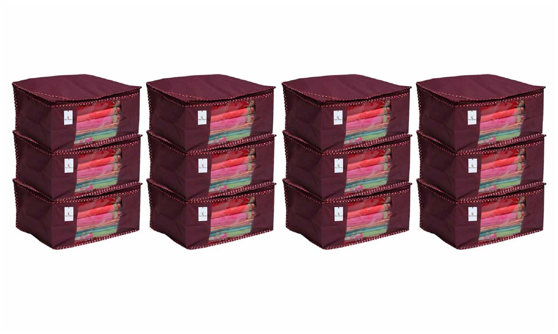 

Kuber Industries 12 pc Non Woven Saree Cover Set Maroon Large Size CTHH11707