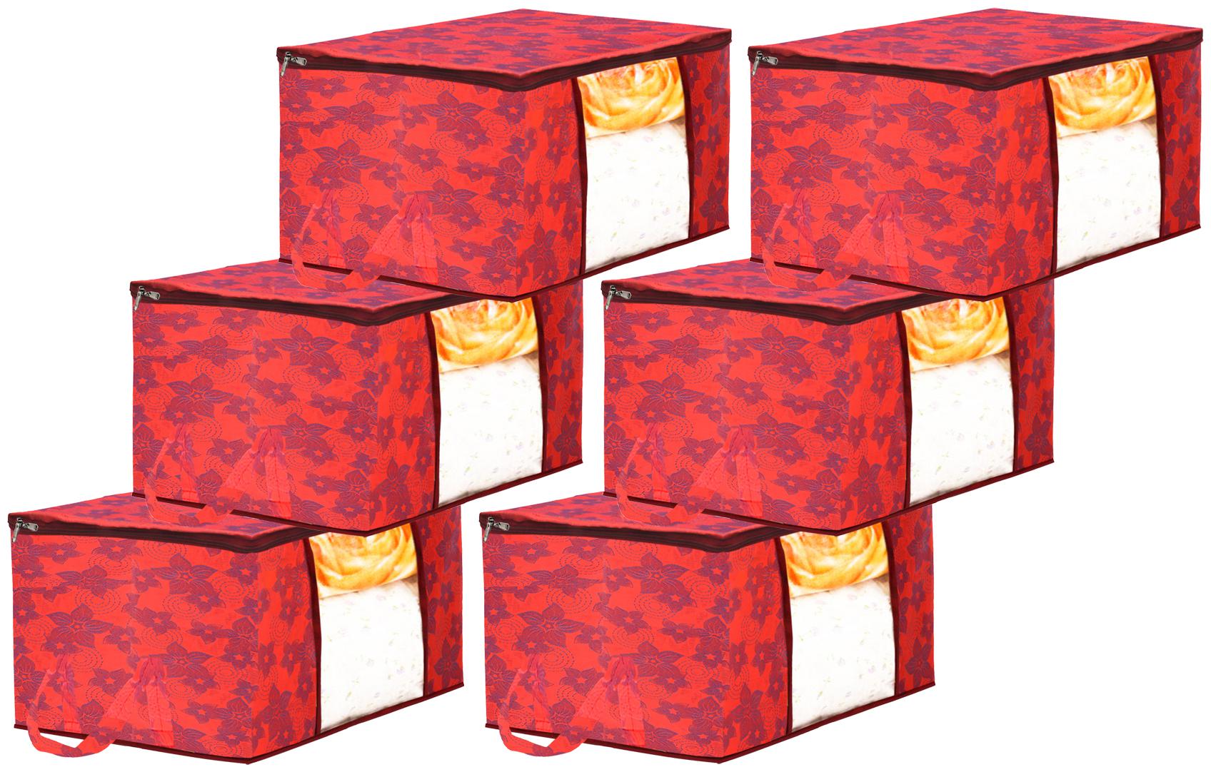

Kuber Industries Metalic Printed 6 pc Non Woven Underbed Storage Bag Storage Organiser Blanket Cover with Transparent Window Extra Large Red CTHH15584
