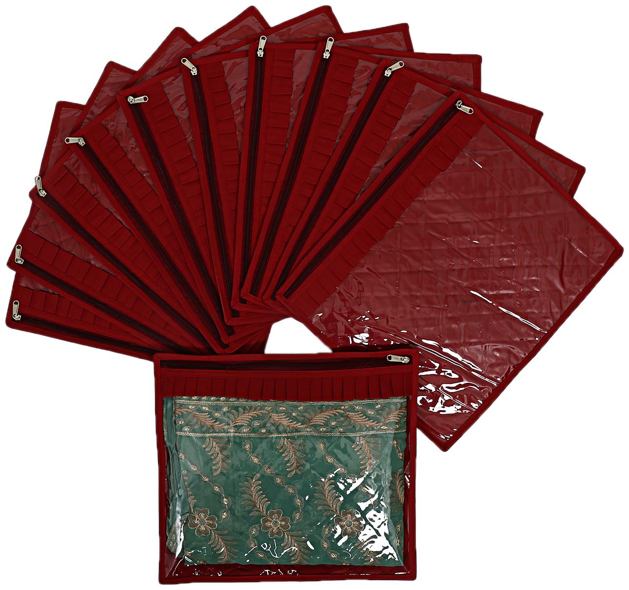 

Kuber Industries Satin 12 pcs Single Packing Saree Cover (Maroon)- CTHH10344