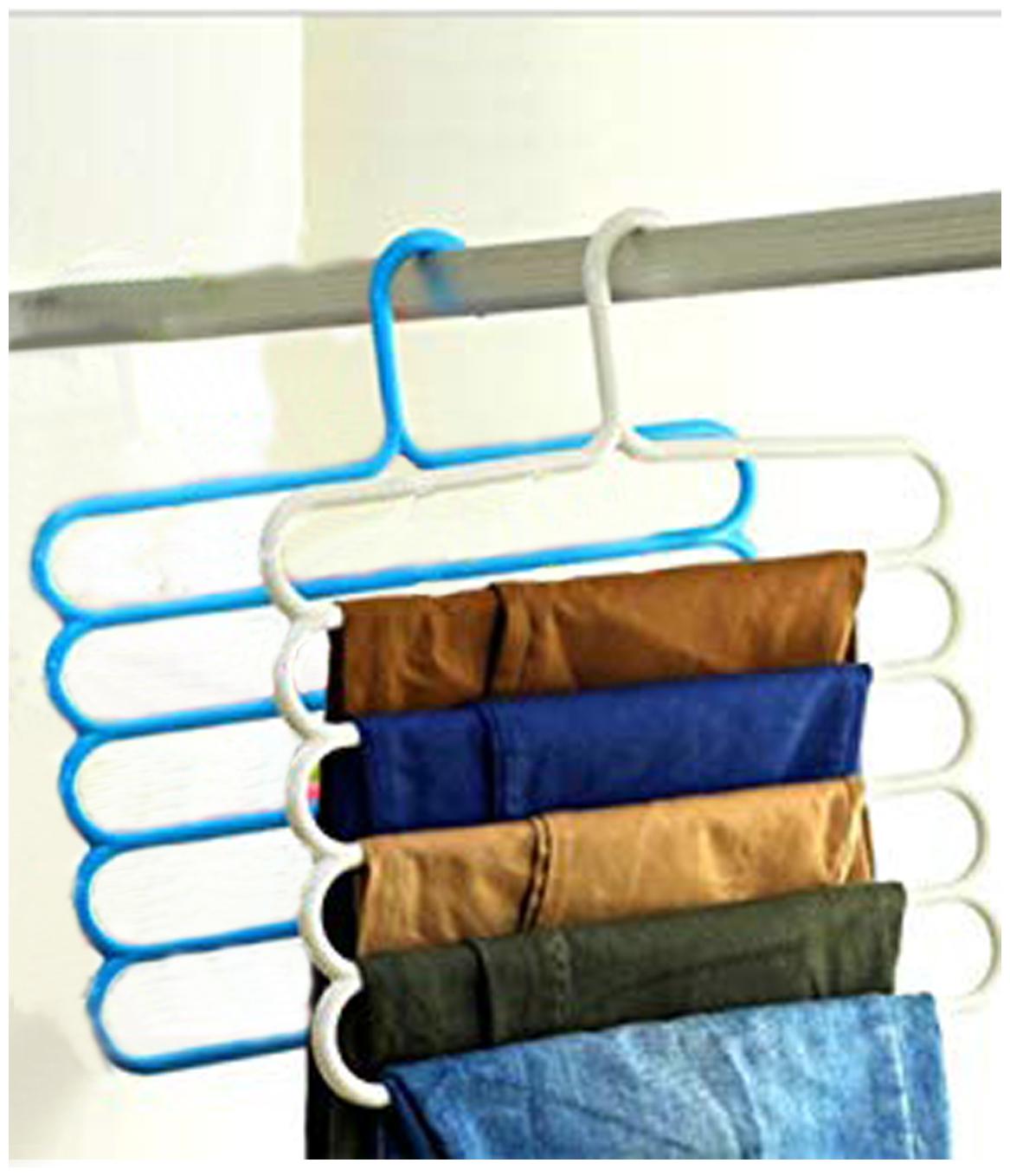 

Kuber Industries 2 pcs Multi-Purpose 5 Layer Pants Clothes Hanger Wardrobe Storage Organizer(Multi) - CTHH14046