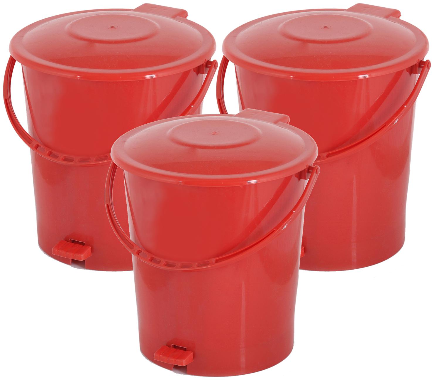 

Kuber Industries 3 pcs Plastic Dustbin Garbage Bin with Handle 10 L (Red) - CTHH16363