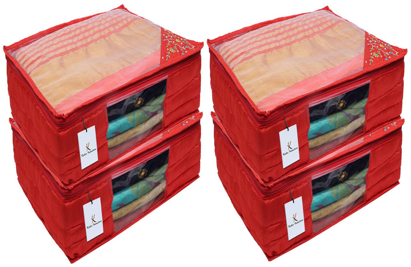 

Kuber Industries 3 layered Quilted Silk 4 Pieces Saree Cover (Red) - CTHH21506