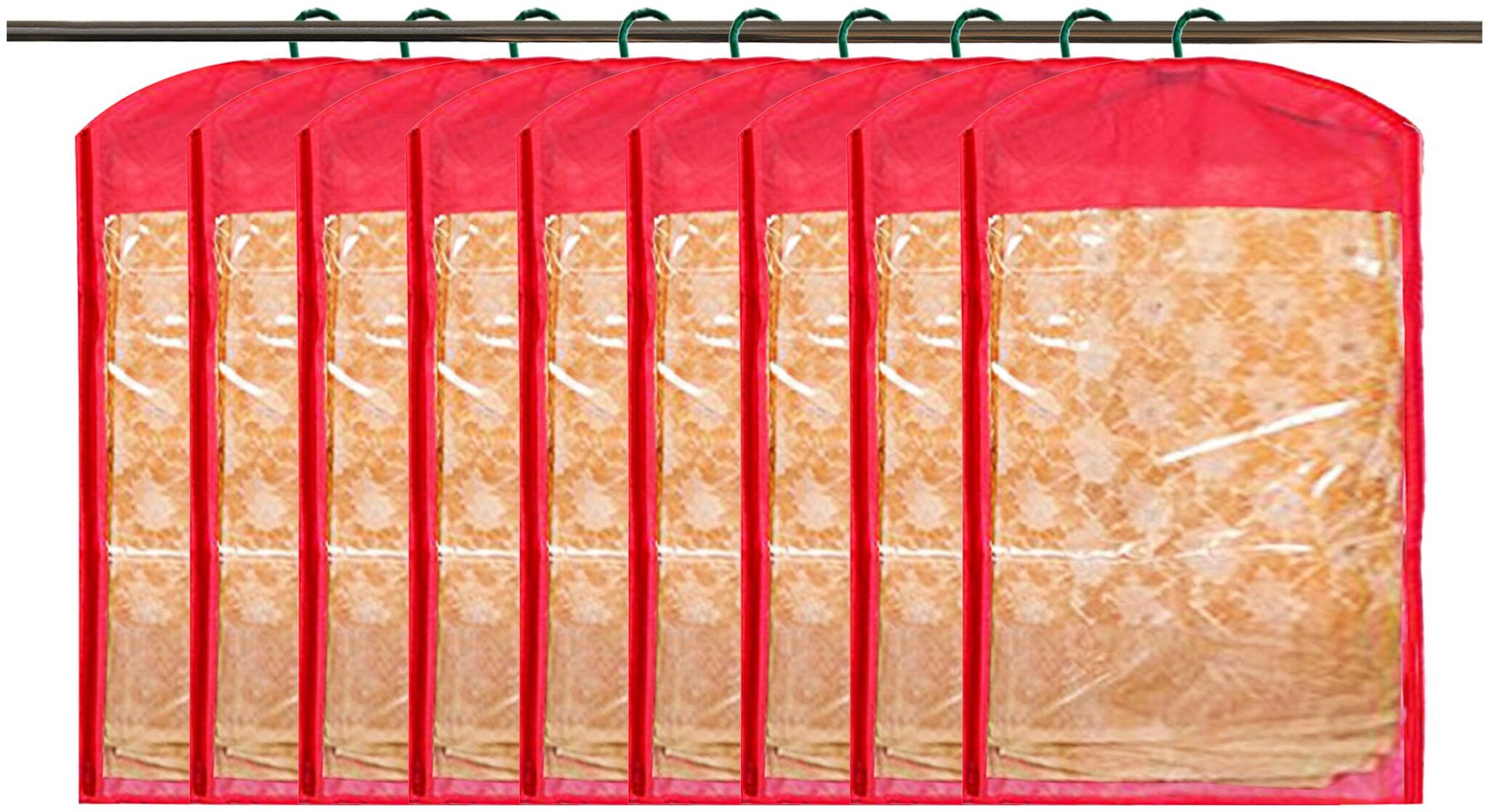 

Kuber Industries 9 pcs Non Woven Hanging Saree Cover Wardrobe Organiser With Hanger (Red) - CTHH14698