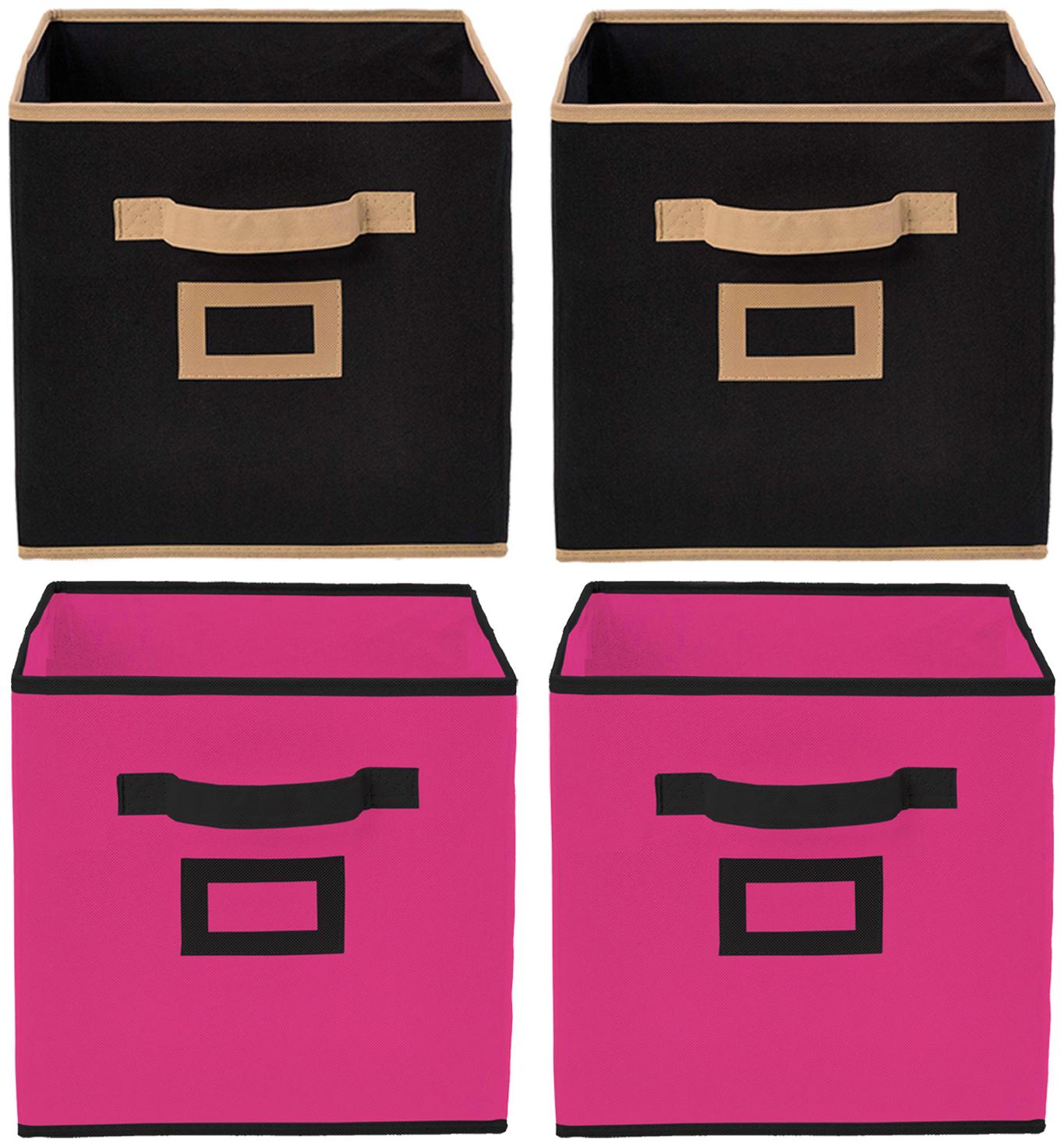 

Kuber Industries Non Woven 4 pcs Small Foldable Storage Organiser Cubes Boxes (Black Pink) - CTHH16899