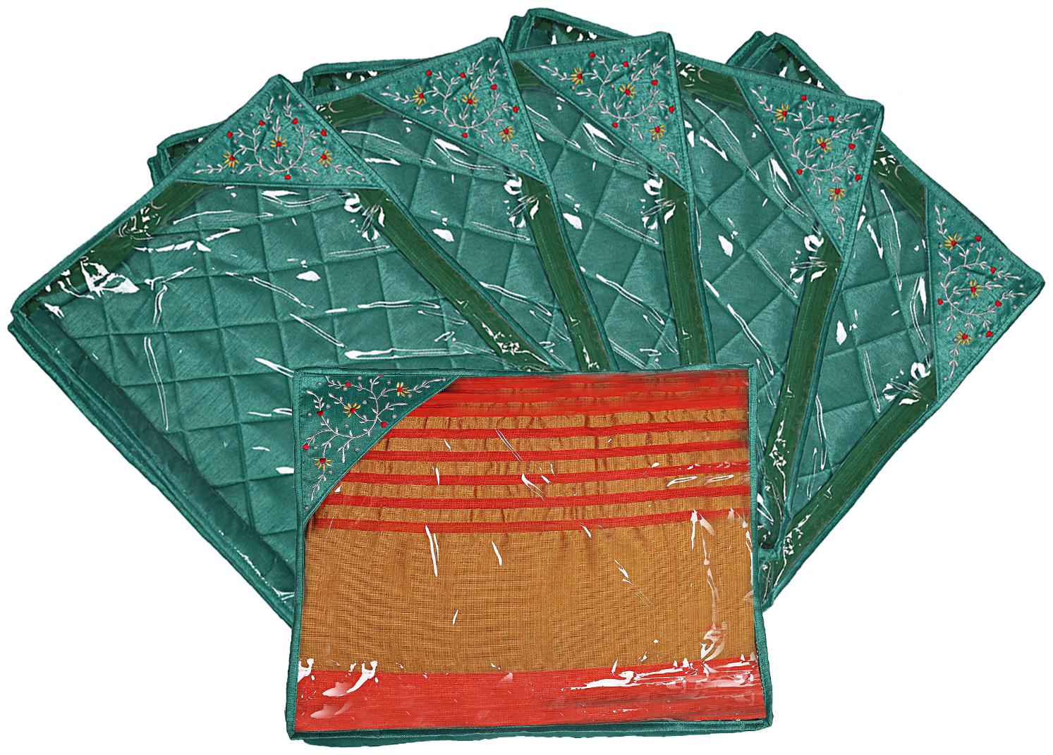 

Kuber Industries Silk 6 Pieces Single Packing Saree Cover (Green) -CTLTC10607 CTHH12080