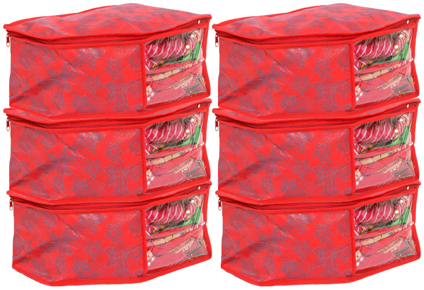 

Kuber Industries Metallic Flower 6 Pieces Non Woven Blouse Cover Set (Red) - CTHH13744