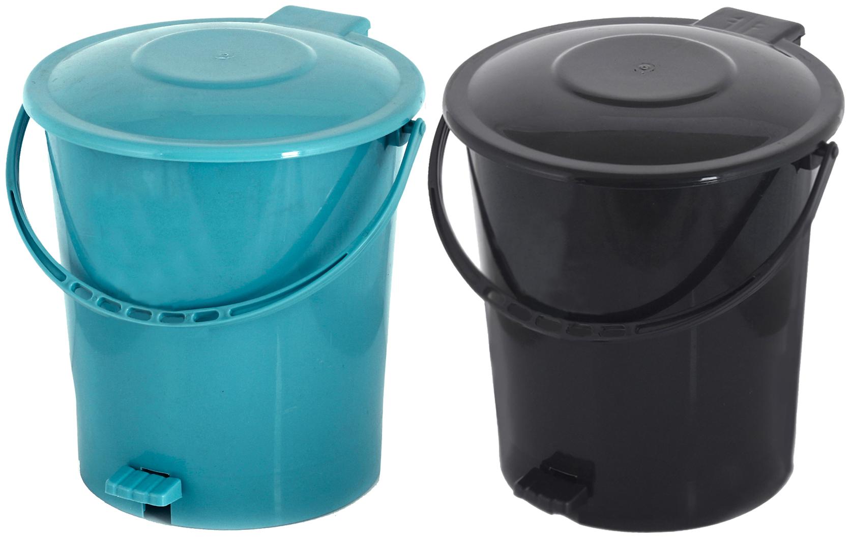

Kuber Industries 2 pcs Plastic Dustbin Garbage Bin with Handle 10 L (Black Green) - CTHH16387