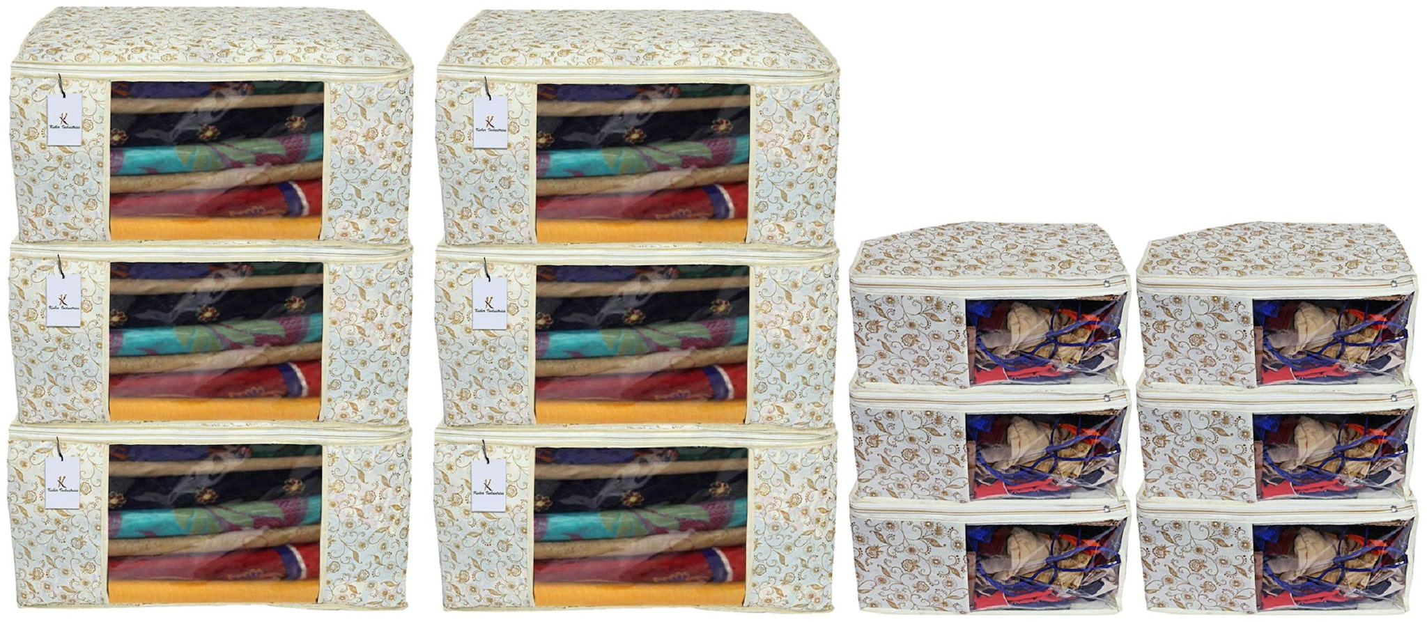 

Kuber Industries Metallic Printed Non Woven 4 pc Saree Cover Cloth Wardrobe Organizer And 4 pcs Blouse Cover Combo Set (Brown) - CTHH17800