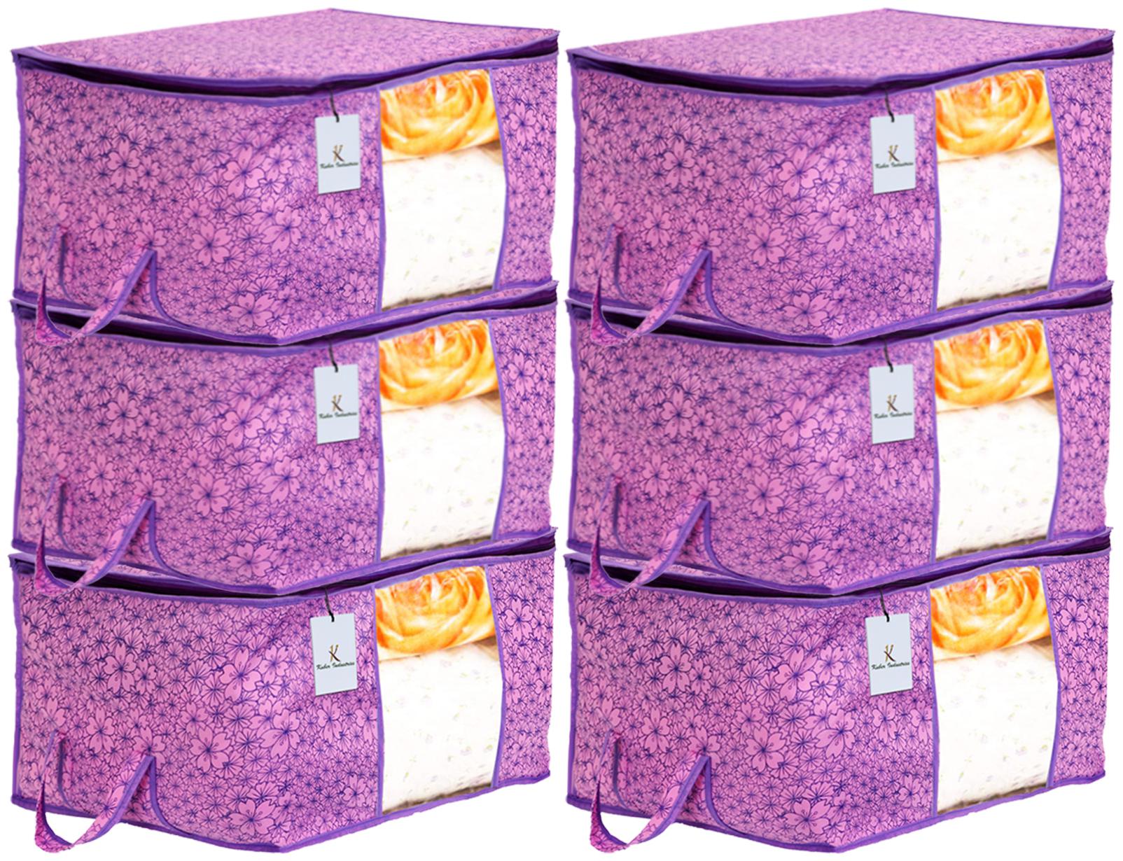 

Kuber Industries Metalic Flower Design Non Woven 6 pcs Underbed Storage Bag Storage Organiser Blanket Cover (Pink Purple) - CTHH16291