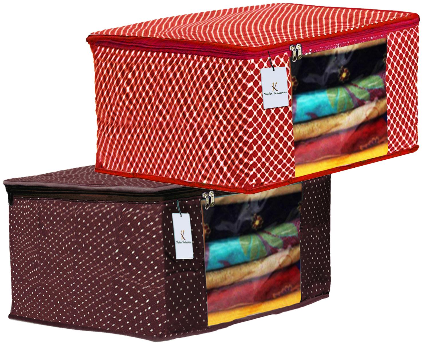 

Kuber Industries Polka Dots 2 pcs Cotton 3 Layered Quilted Saree Cover (Brown Red) - CTHH14846