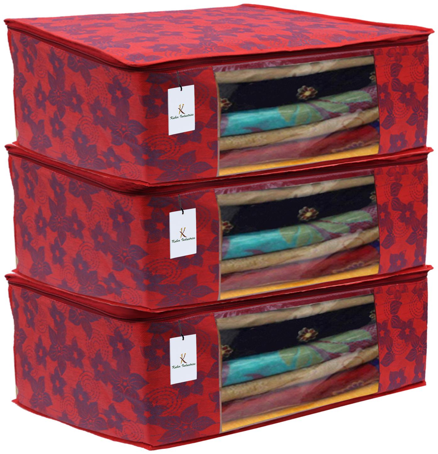 

Kuber Industries 3 pc Non Woven Saree Cover Set Red 7 Inches Height CTHH11579