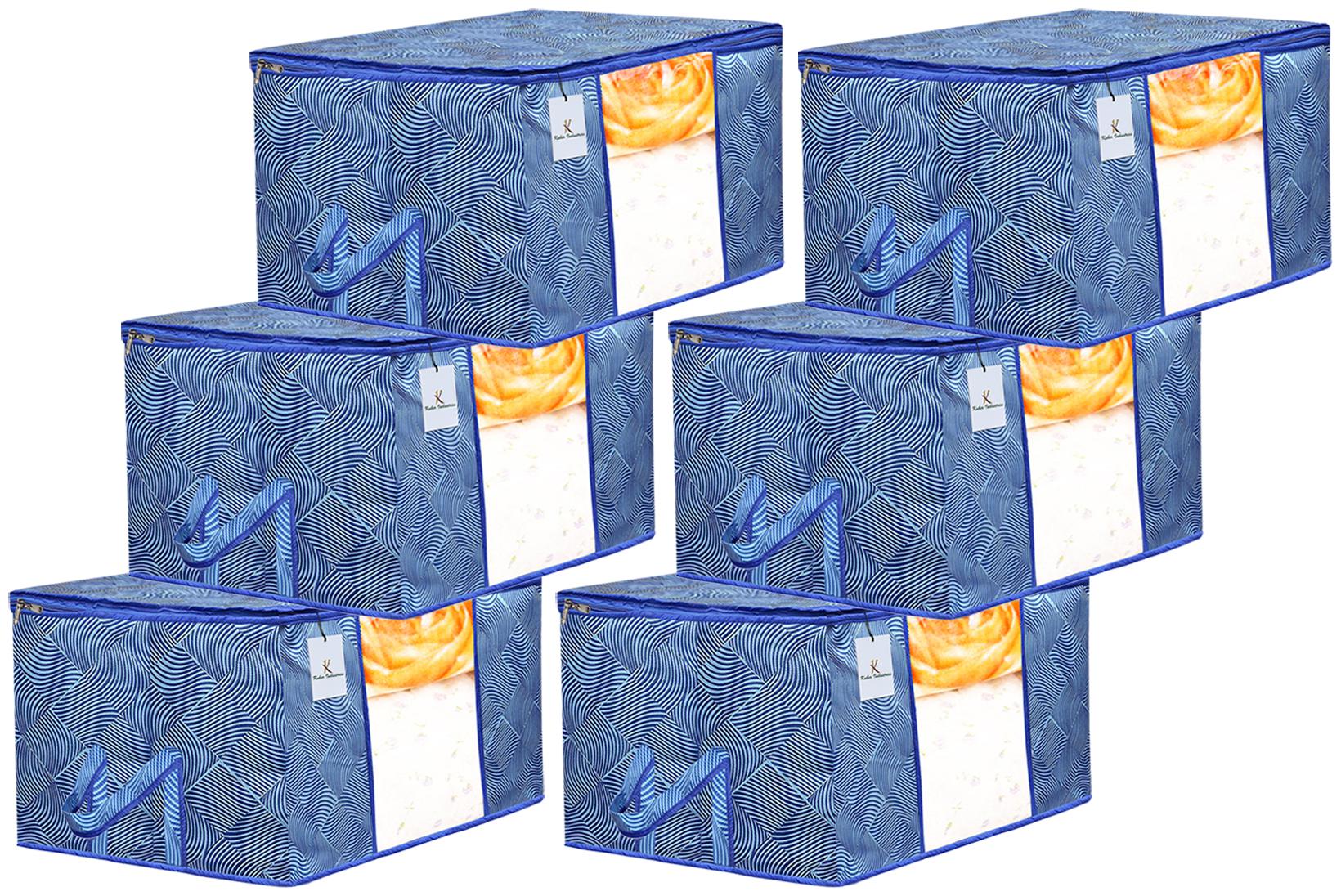 

Kuber Industries Laheriya Design 6 pc Non Woven Underbed Storage Bag Storage Organiser Blanket Cover with Transparent Window Extra Large Blue CTHH15629