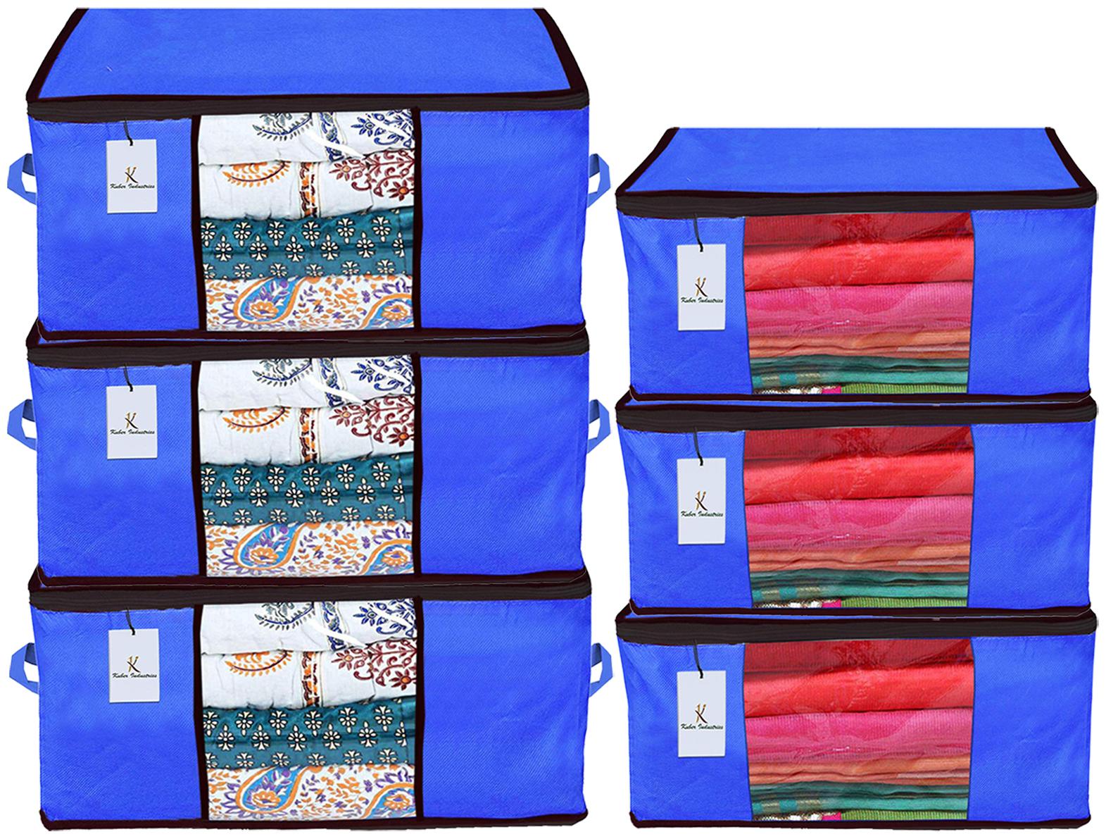 

Kuber Industries Non Woven 3 pcs Saree Cover And 3 pcs Underbed Storage Bag Cloth Organizer For Storage Blanket Cover Combo Set (Royal Blue) - CTHH17873