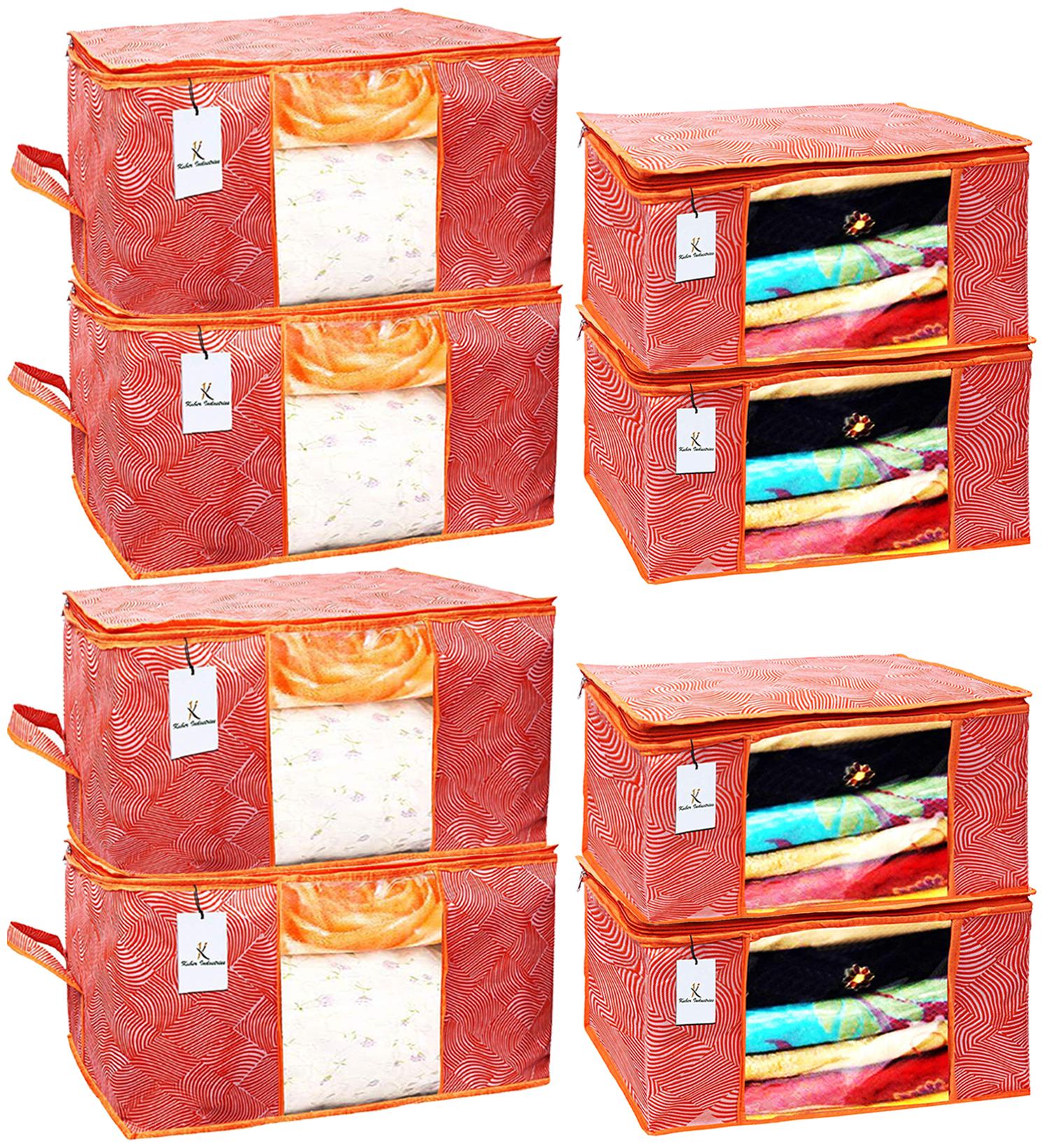

Kuber Industries Laheriya Printed Non Woven 4 pcs Saree Cover And 4 pcs Underbed Storage Bag Cloth Organizer For Storage Blanket Cover Combo Set (Orange) - CTHH18079