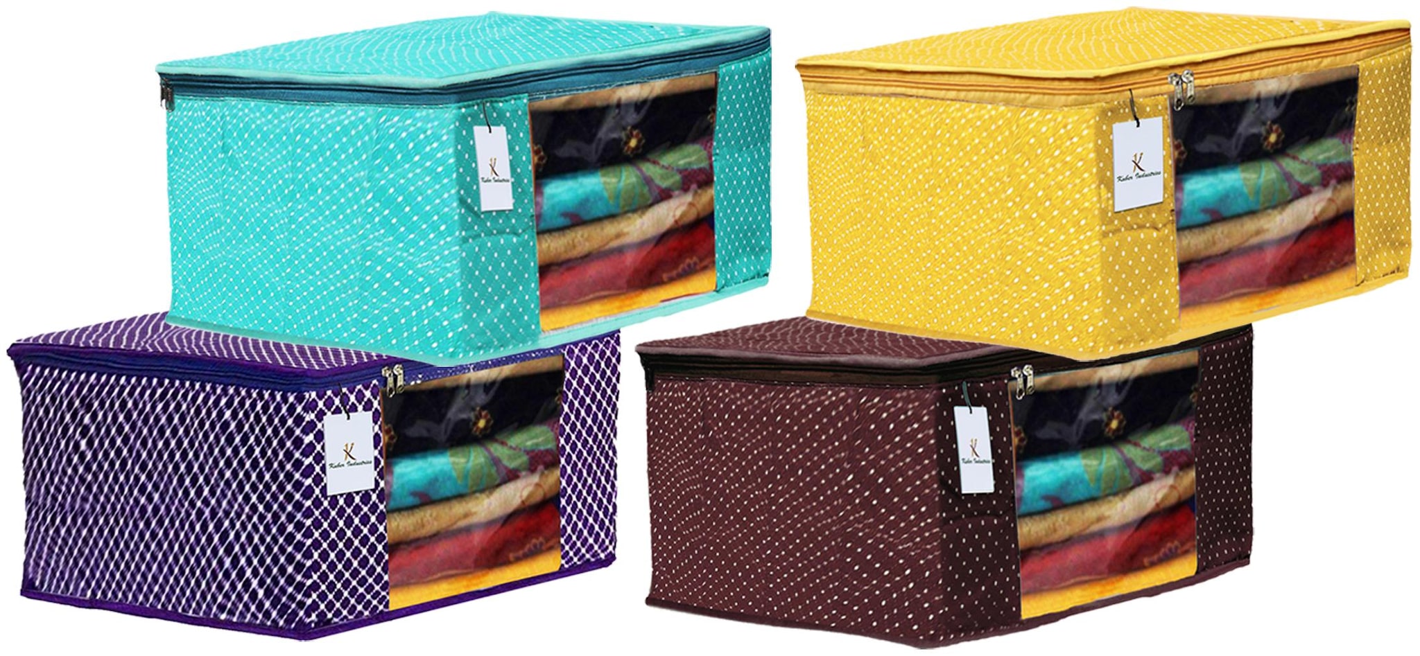 

Kuber Industries Polka Dots 4 pcs Cotton 3 Layered Quilted Saree Cover (Purple Green Brown Yellow) - CTHH14946