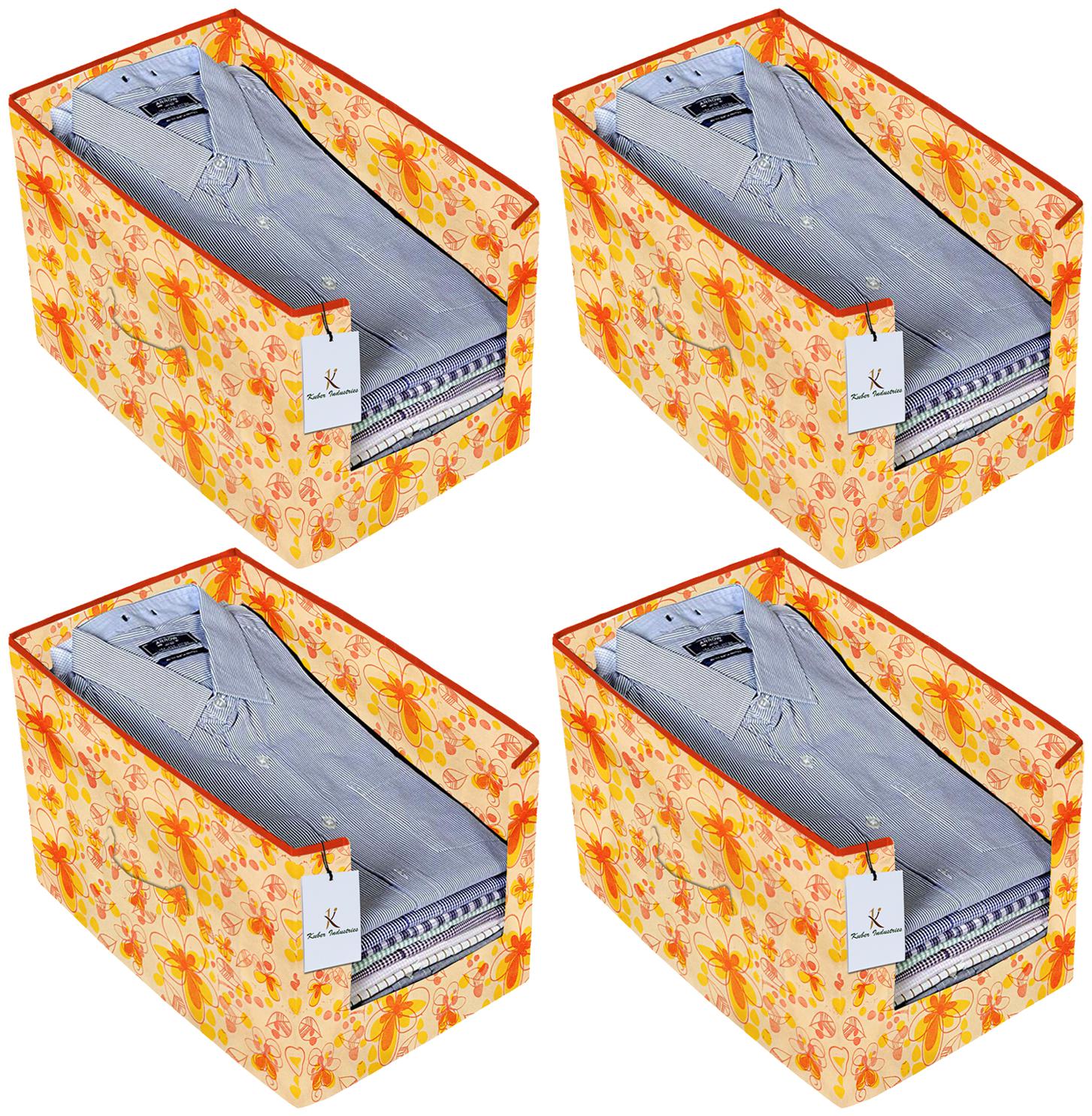 

Kuber Industries Flower Printed 4 pc Non Woven Shirt Stacker Wardrobe Organizer Set (Ivory Red) - CTHH16712