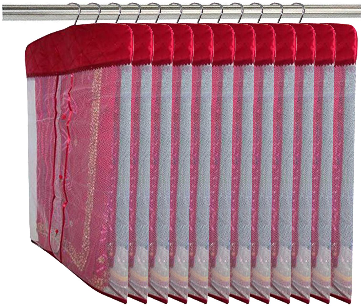 

Kuber Industries Satin 12 Pieces Hanging Saree Cover Set (Maroon)- CTHH22081