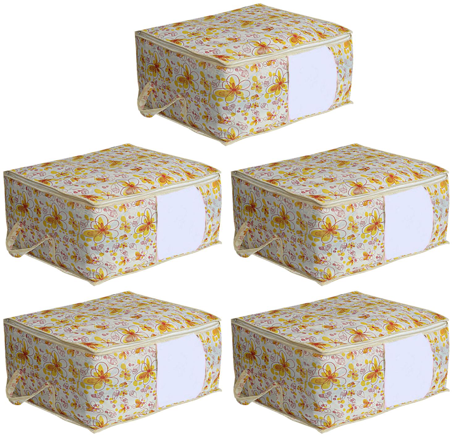 

Kuber Industries Non-Woven 5 pcs Underbed Storage Bag (Ivory Red) CTHH19105