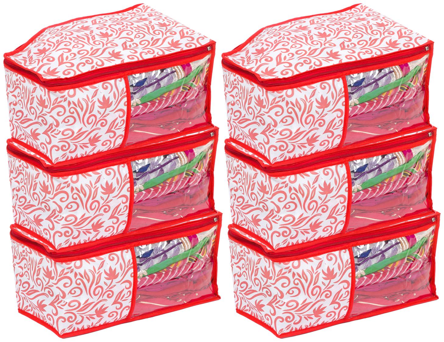 

Kuber Industries Floral Design 6 Pieces Non Woven Blouse Cover Set (Red White) - CTHH13754