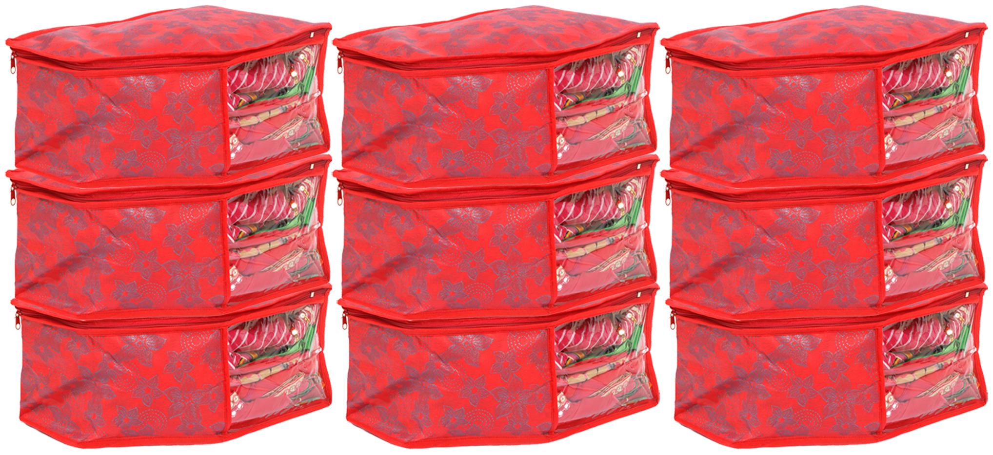 

Kuber Industries Metallic Flower 9 Pieces Non Woven Blouse Cover Set (Red) - CTHH13746