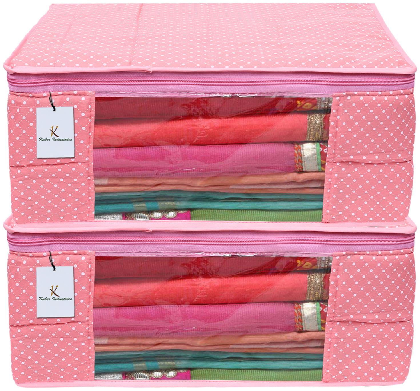 

Kuber Industries Polka Dots 2 Piece Cotton 3 Layered Quilted Saree Cover Peach- CTHH22316