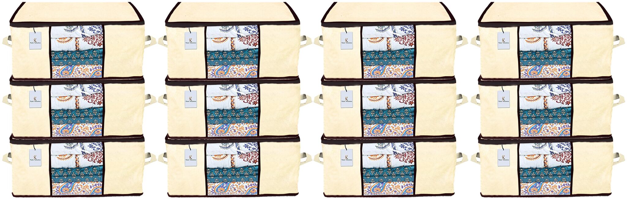 

Kuber Industries Underbed Storage Bag Storage Organiser Blanket Cover Set of 12- Ivory Extra Large Size CTHH14326