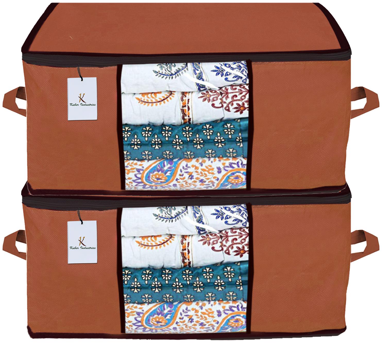 

Kuber Industries Underbed Storage Bag Storage Organiser Blanket Cover Set of 2 - Dark Brown Extra Large Size CTHH14313