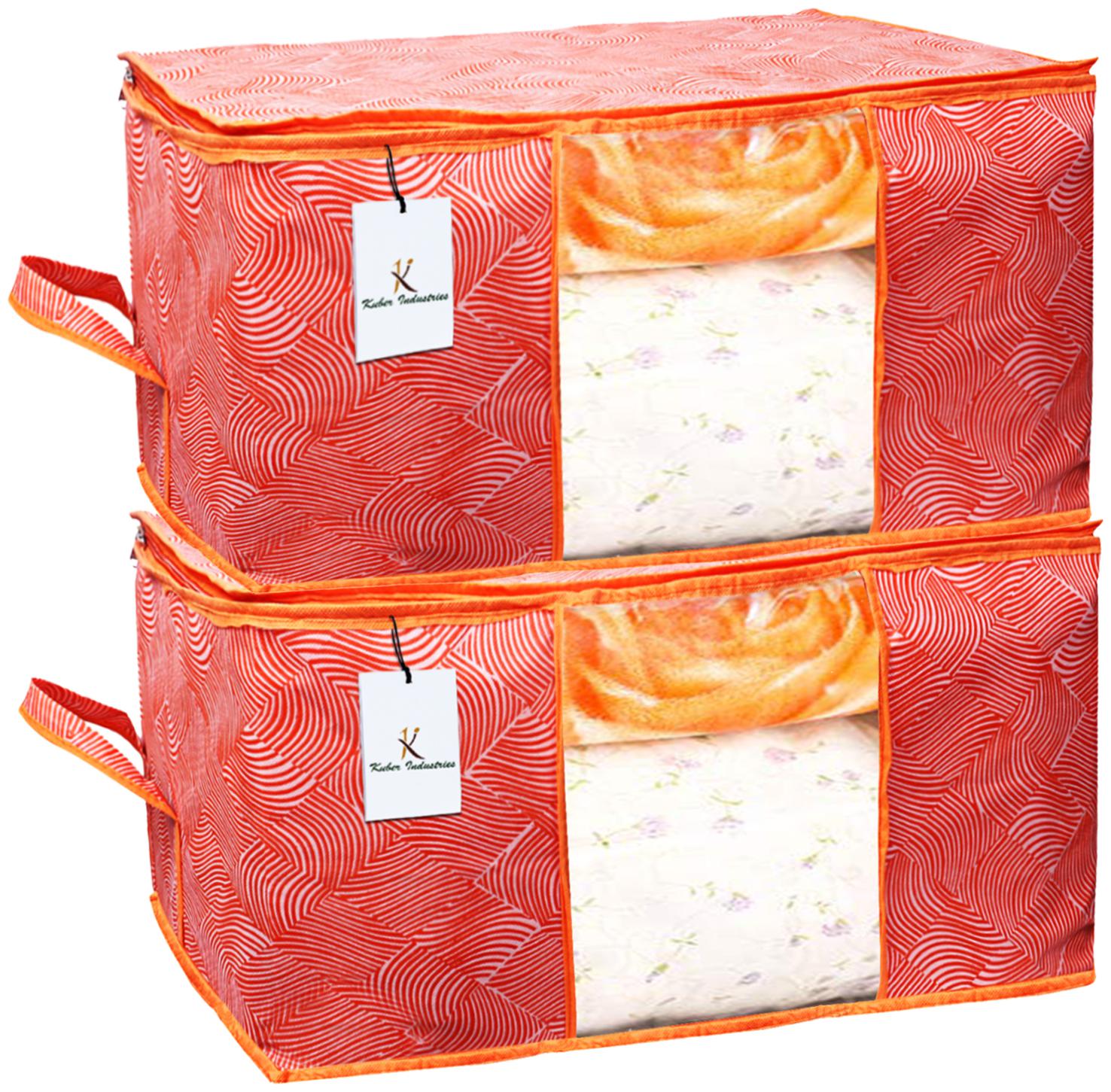 

Kuber Industries Leheriya Design Underbed Storage Bag Storage Organiser Blanket Cover Set of 2 - Orange Extra Large Size - CTHH11964