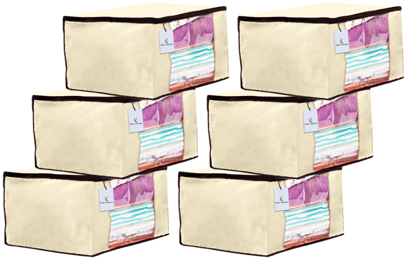 

Kuber Industries 6 Piece Non Woven Fabric Saree Cover Set with Transparent Window Extra Large Ivory CTHH14079