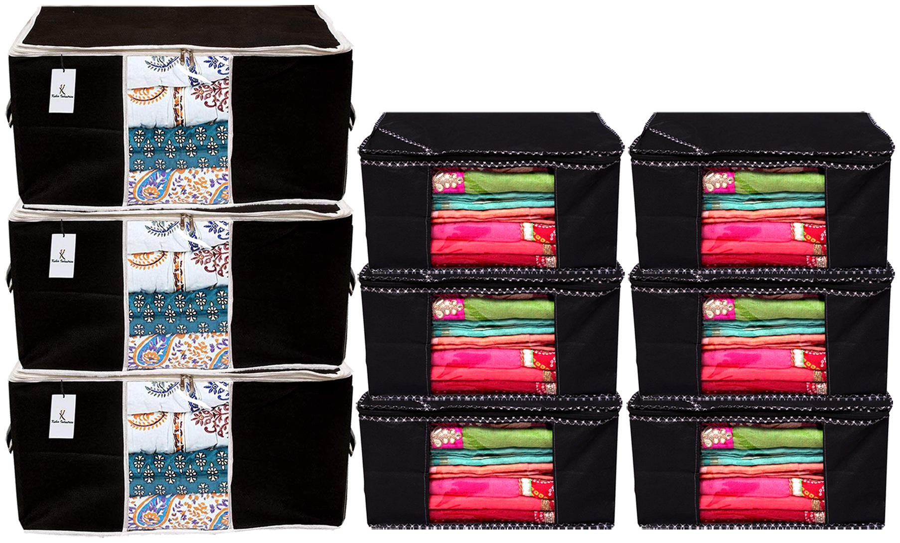 

Kuber Industries Non Woven 6 pcs Saree Cover And 3 pcs Underbed Storage Bag Cloth Organizer For Storage Blanket Cover Combo Set (Black) - CTHH17854