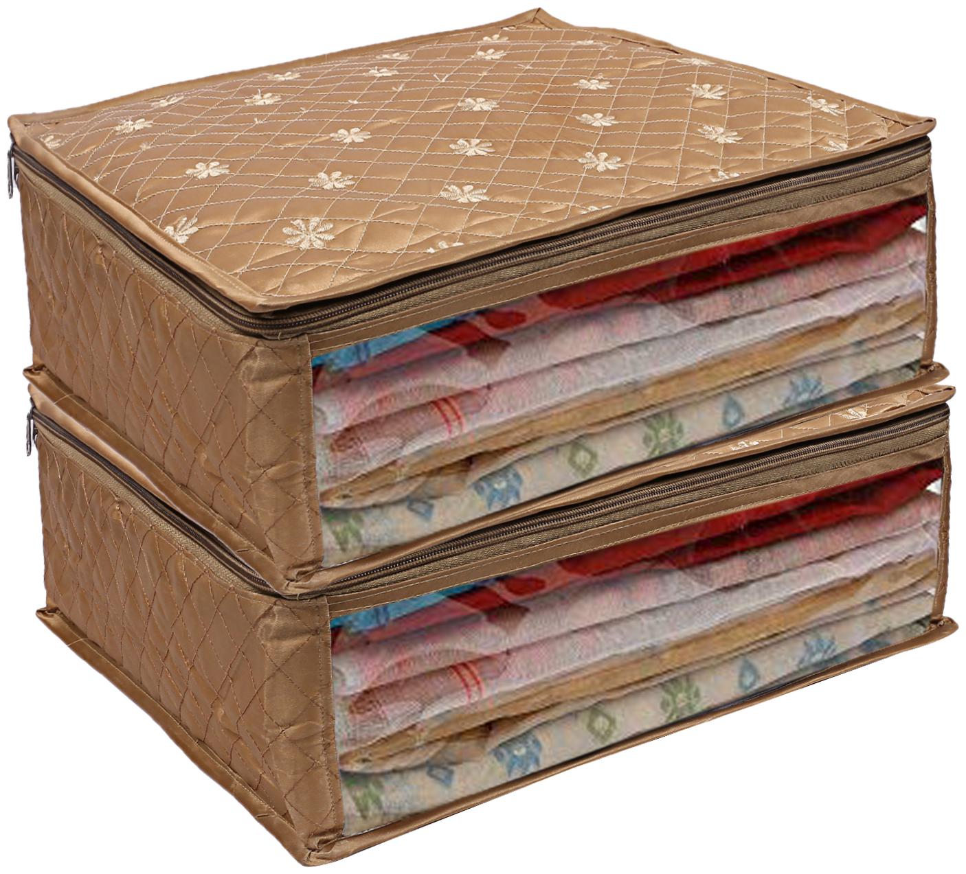

Kuber Industries 3 layered Quilted Satin 2 Pieces Saree Cover (Gold) -CTLTC10597 CTHH12070