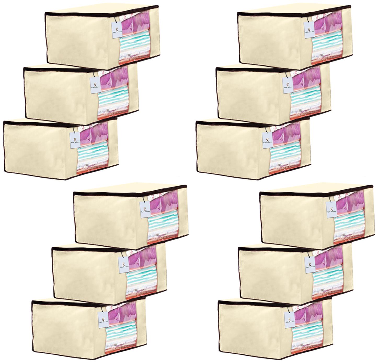 

Kuber Industries 12 Piece Non Woven Fabric Saree Cover Set with Transparent Window Extra Large Ivory CTHH14082