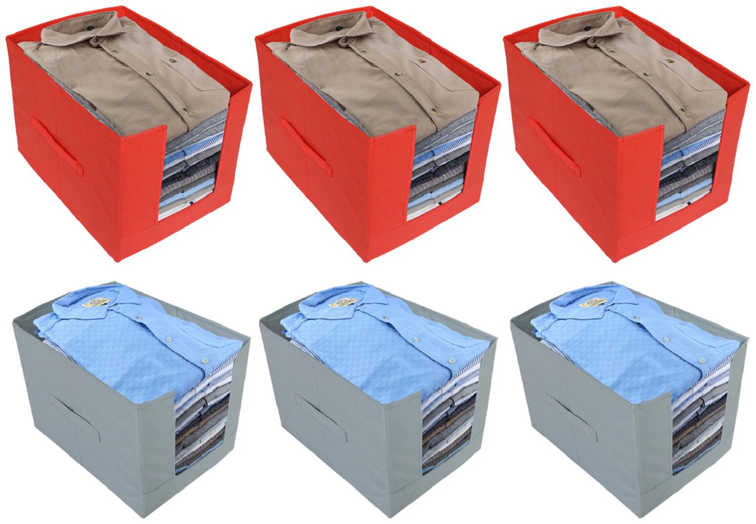

Kuber Industries Non-Woven 6 pcs Shirt Stacker Wardrobe Organizer (Red Grey) CTHH11825