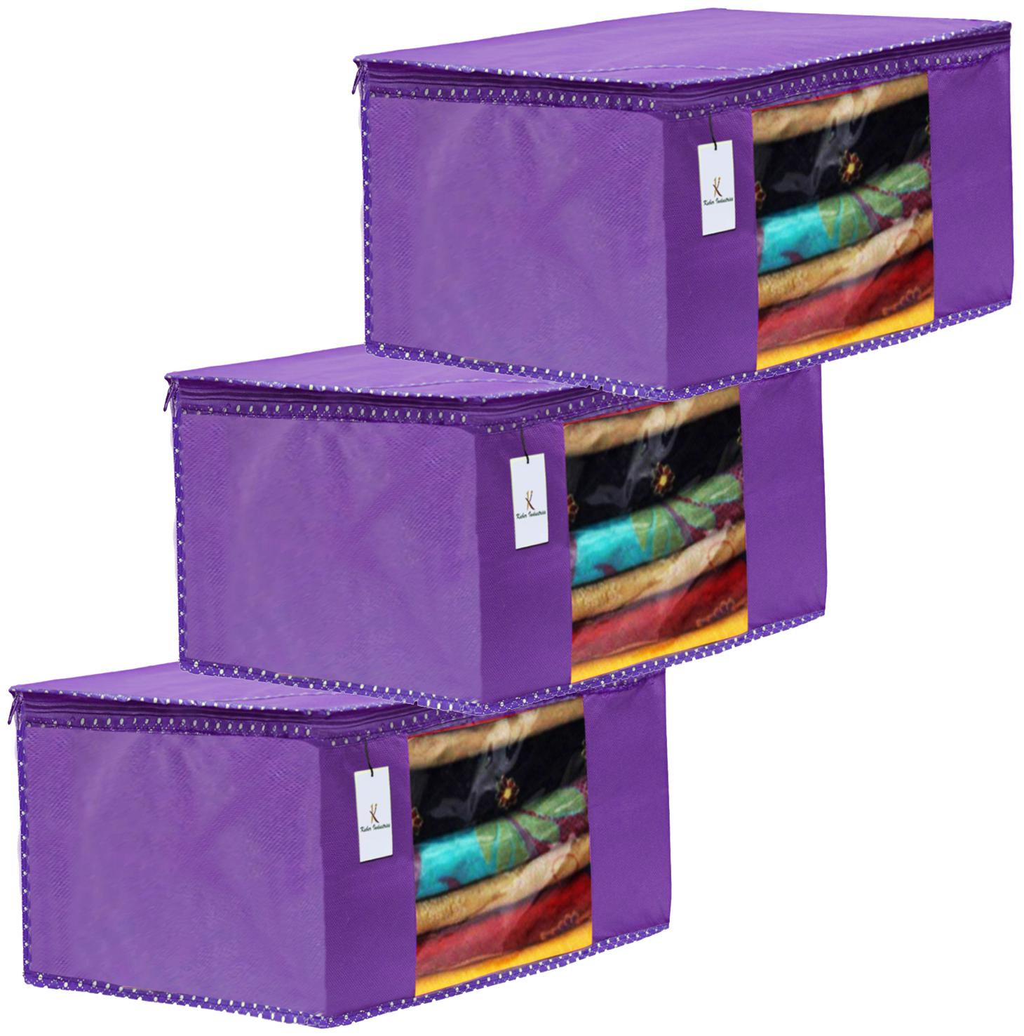 

Kuber Industries 3 pc Non Woven Fabric Saree Cover Set with Transparent Window Extra Large Royal Blue- CTHH16107