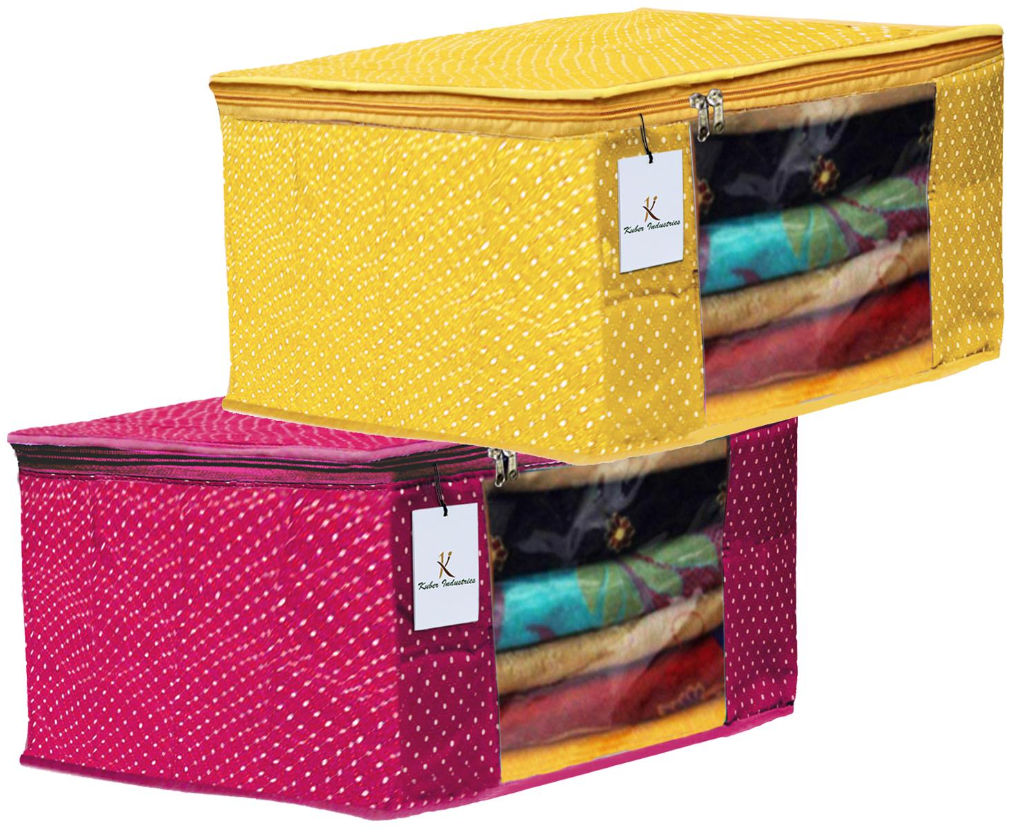 

Kuber Industries Polka Dots 2 pcs Cotton 3 Layered Quilted Saree Cover (Rani Yellow) - CTHH14860