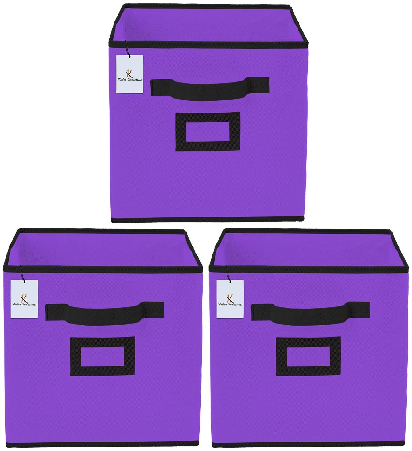

Kuber Industries Non Woven 3 pcs Small Foldable Storage Organiser Cubes Boxes (Purple) - CTHH16874