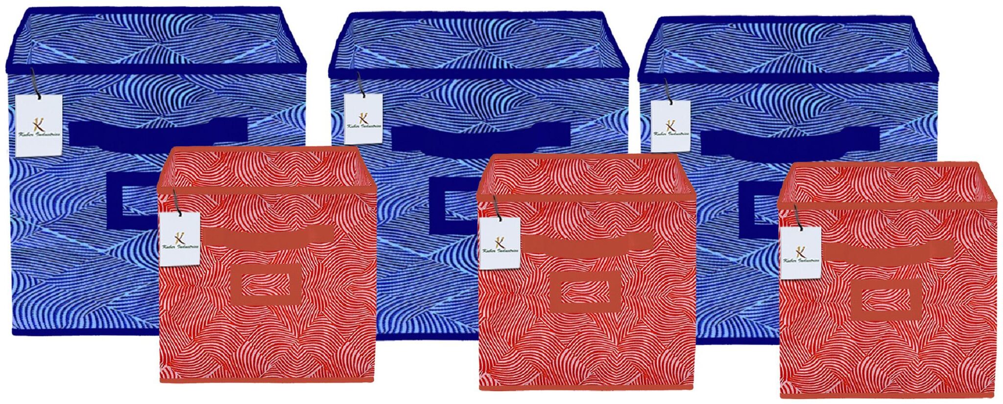 

Kuber Industries Laheriya Design Non Woven 6 pcs Small Large Foldable Storage Organiser Cubes Boxes (Blue Orange) - CTHH17172