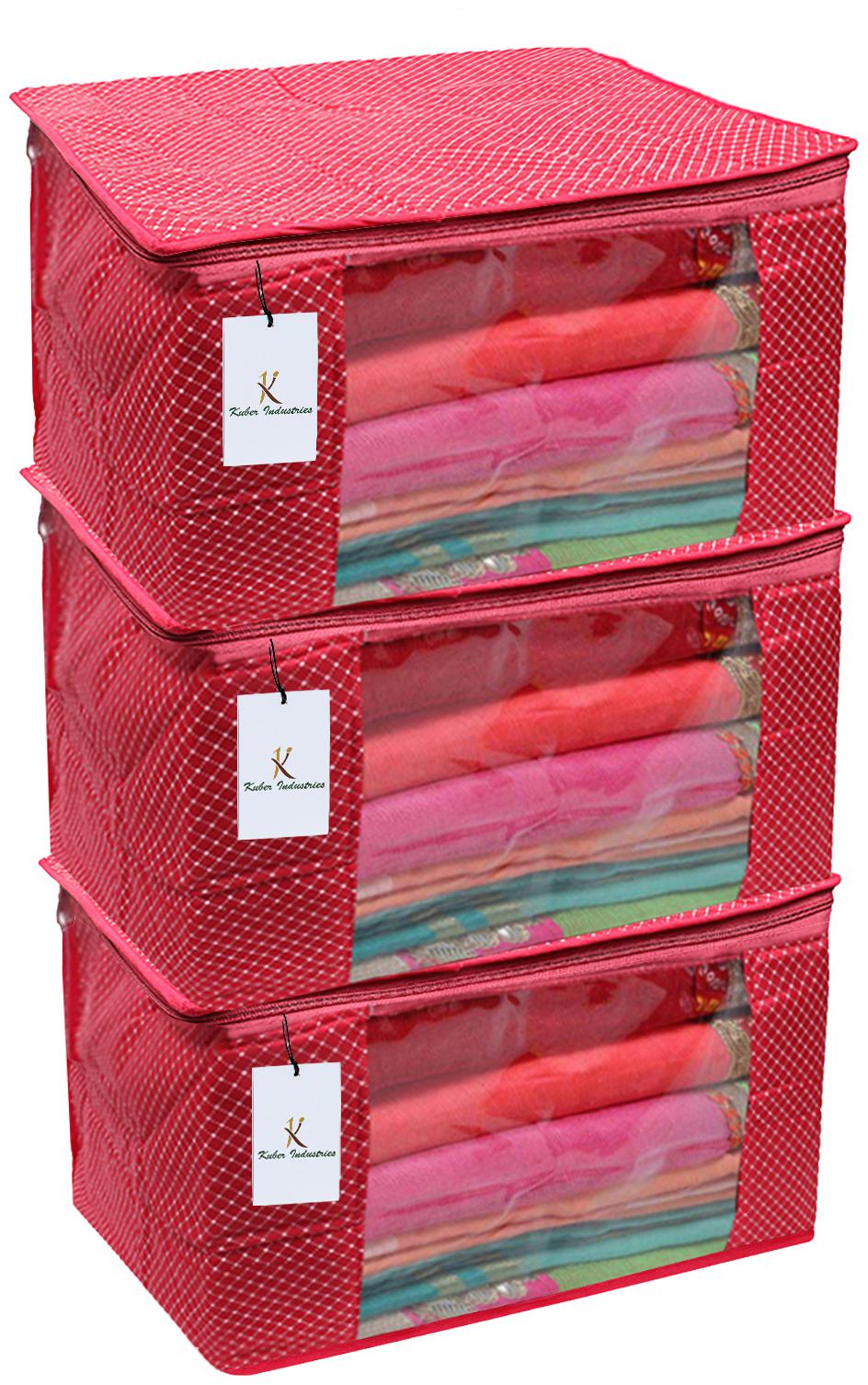 

Kuber Industries Cotton 3 Pieces Three Layer Quilted Extra Large Saree Cover (Pink)- CTHH22052