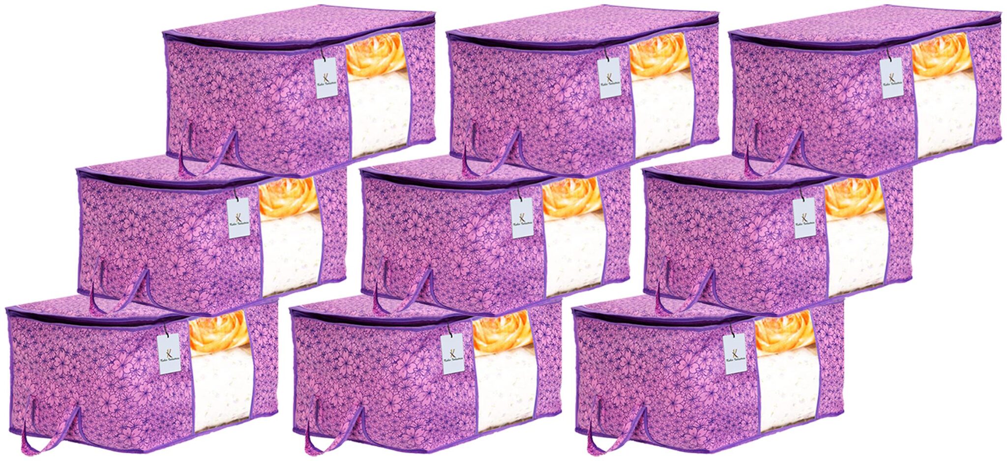 

Kuber Industries Metalic Flower Design Non Woven 9 pcs Underbed Storage Bag Storage Organiser Blanket Cover (Pink Purple) - CTHH16285