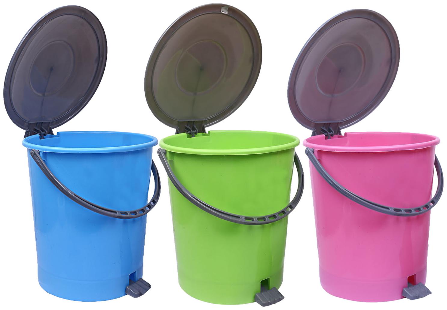 

Kuber Industries Plastic 3 pcs Dustbin Garbage Bin with Handle 10 L(Blue Green Pink) - CTHH13399