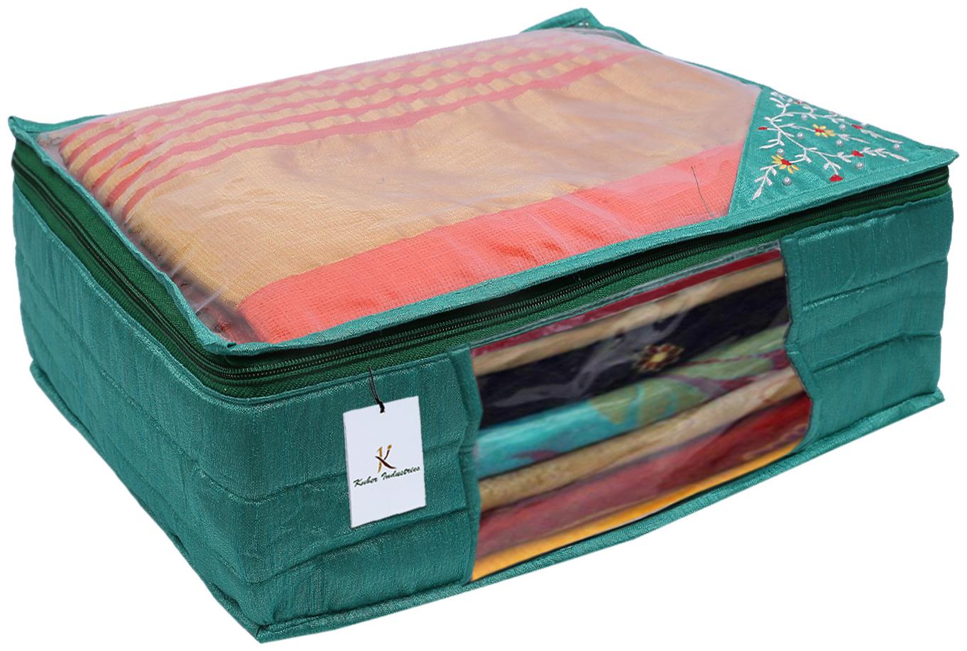 

Kuber Industries 3 layered Quilted Silk Saree Cover (Green) - CTHH21523