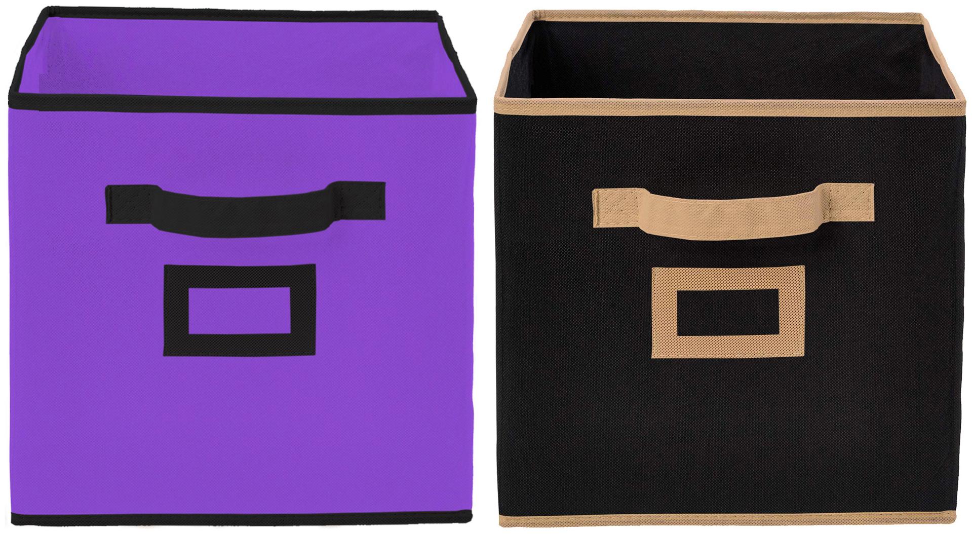 

Kuber Industries Non Woven 2 pcs Small Foldable Storage Organiser Cubes Boxes (Black Purple) - CTHH16883