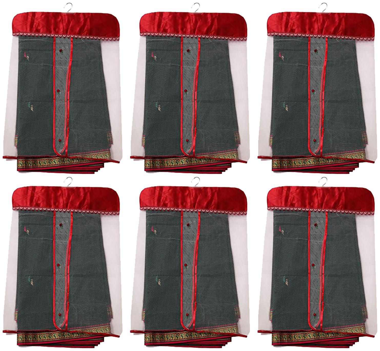

Kuber Industries Satin 6 Pieces Hanging Saree Cover Set (Maroon)- CTHH22080