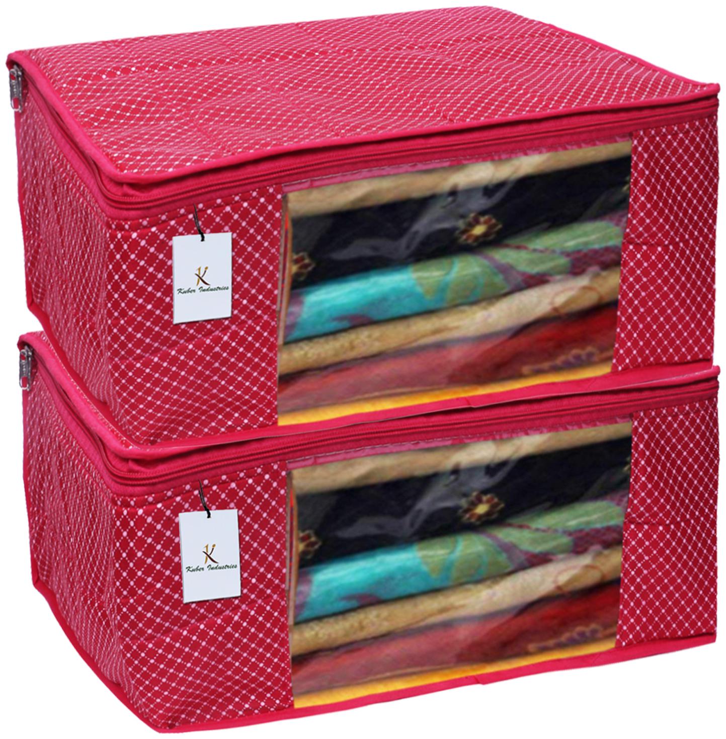 

Kuber Industries Polka Dots 2 Piece Cotton 3 Layered Quilted Saree Cover Rani Color- CTHH12924